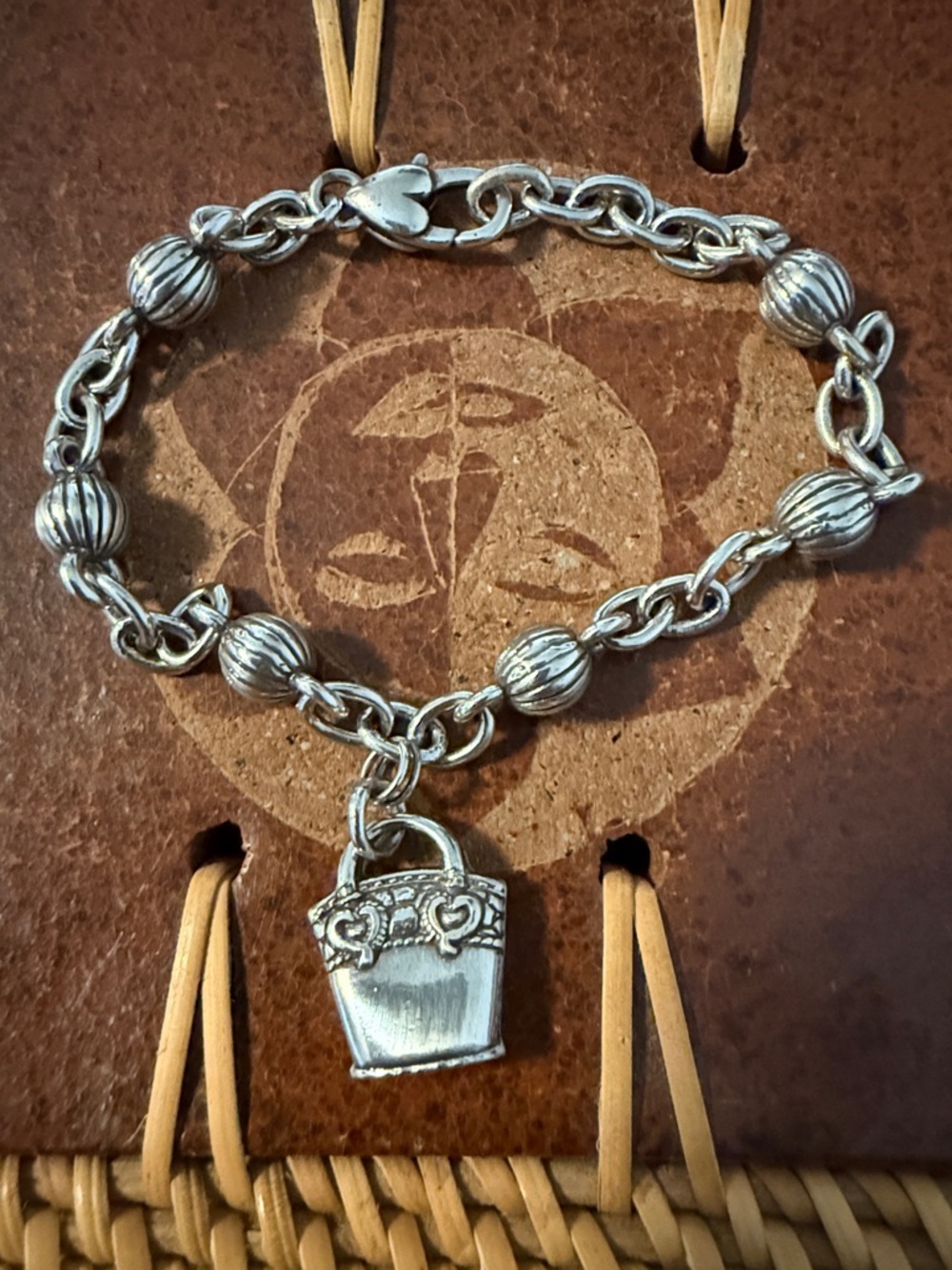 Brighton Silver-Tone Beaded Chain Bracelet with Purse Charm